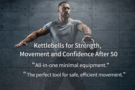 Middle-aged man practising kettlebell training at home to build strength, movement and confidence after 50